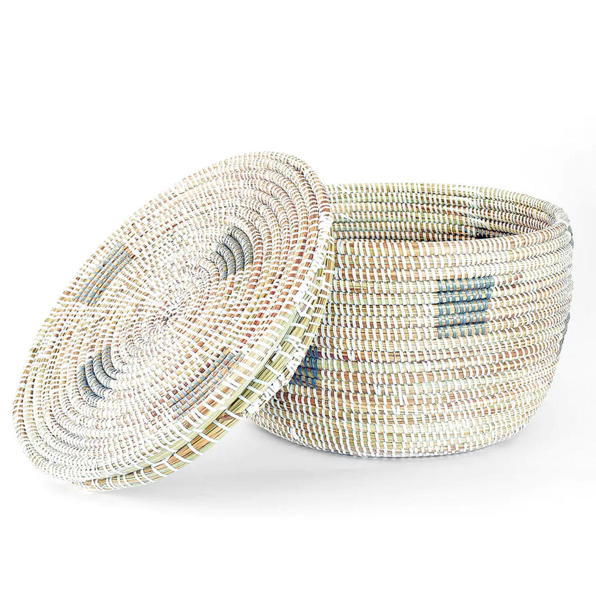 Flat Lidded Blue Storage Basket