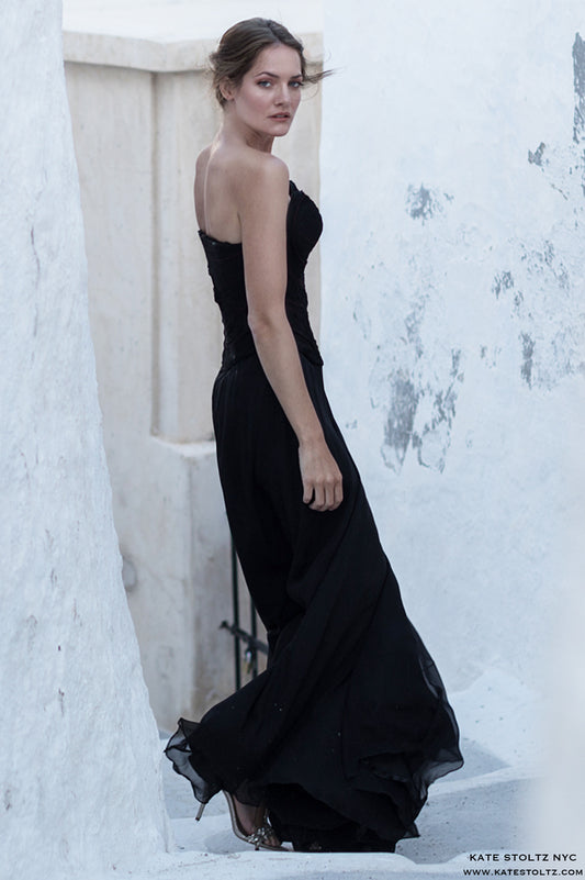 The Abstract Fluted Gown Photographed in Santorini, Greece