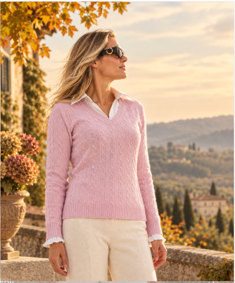 Pastel Pink Cable Knit Kate Stoltz Sweater