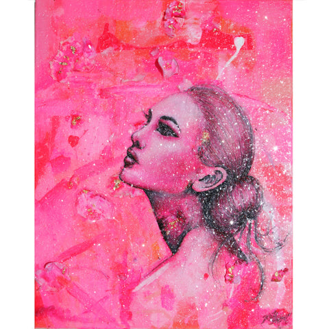 Positively Pink Portrait  1/1 Acrylic with Glitter Glass Painting by Kate Stoltz