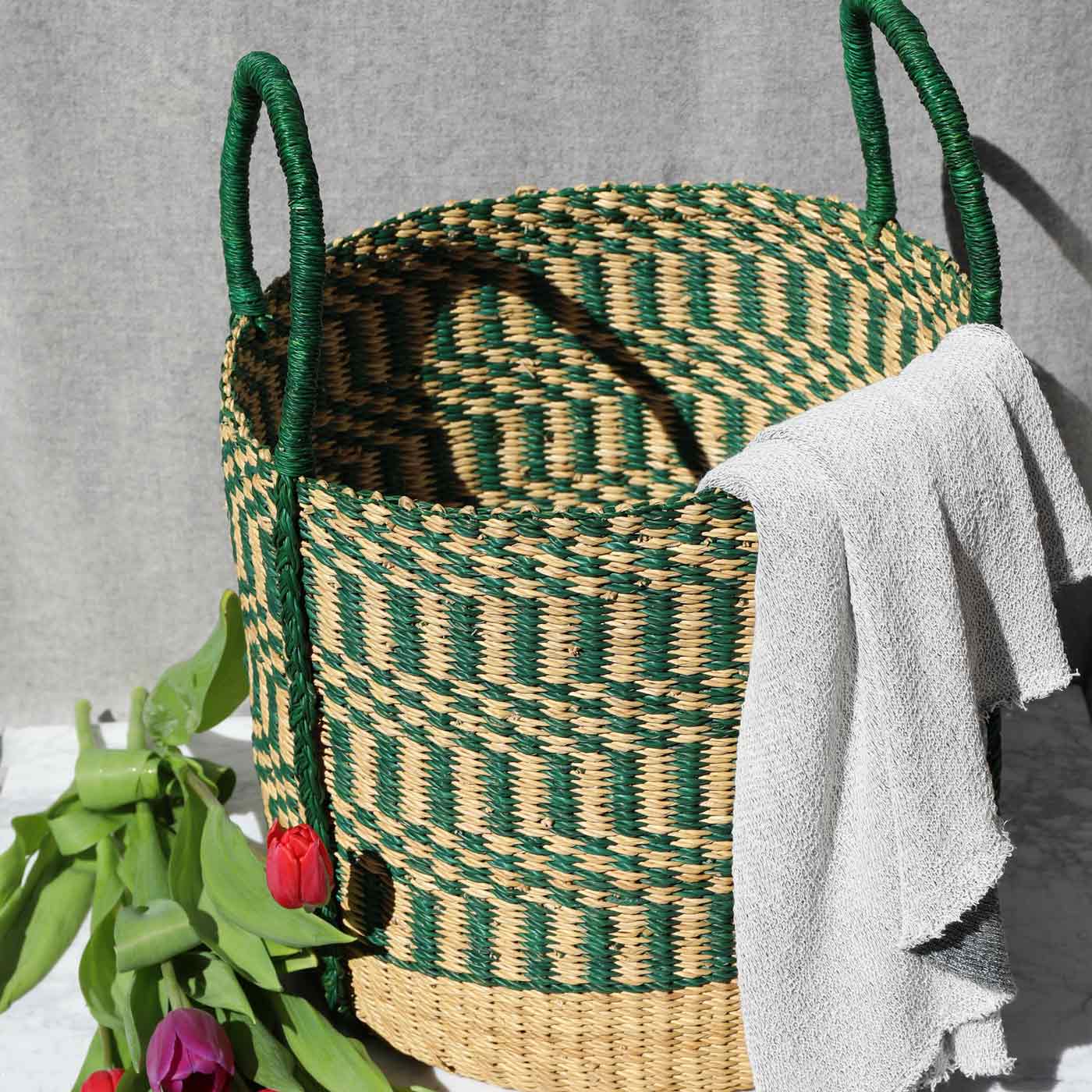 beige-and-green-hamper-basket-with-handles