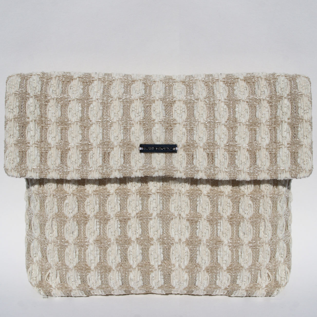 beige white travel zipper boucle pouch