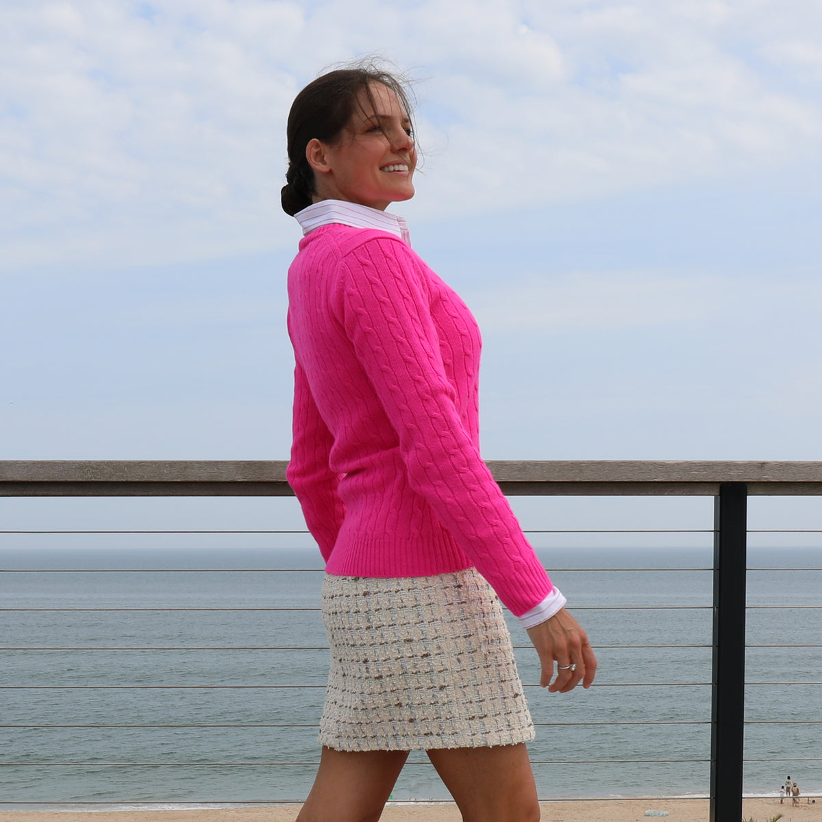 cheerful-bright-pink-cable-knit-sweater