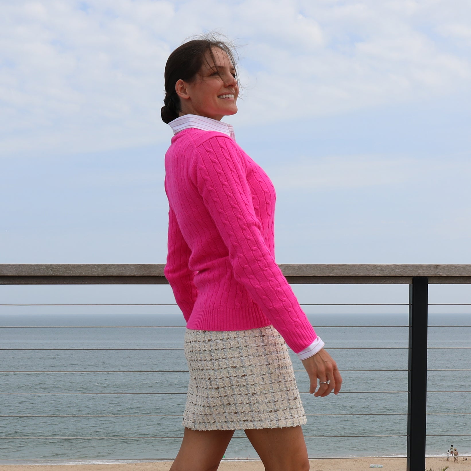 cheerful-bright-pink-cable-knit-sweater