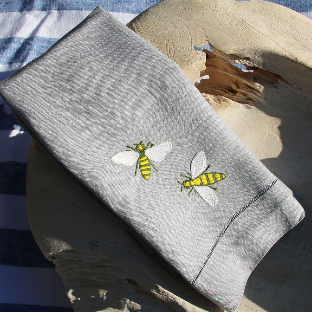 grey linen hand embroidered hand guest towel