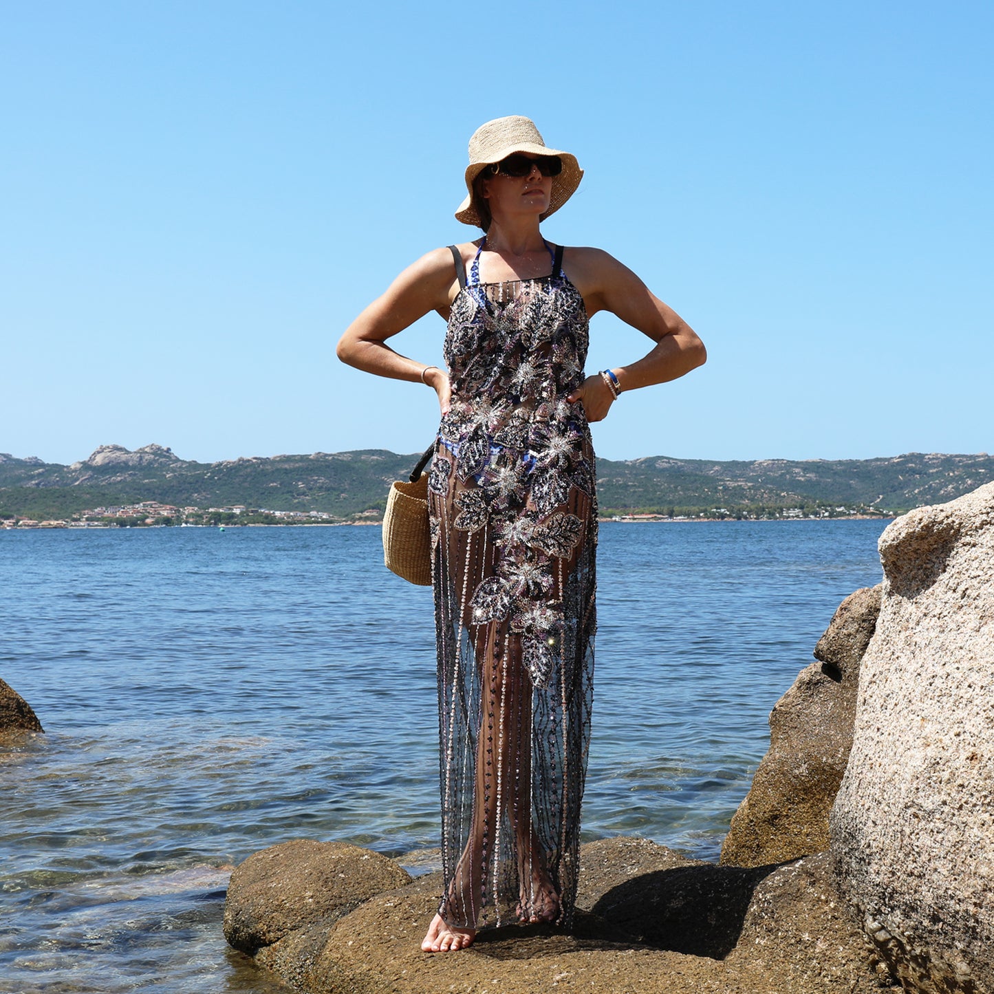 Hibiscus Hand Beaded Resort Gown