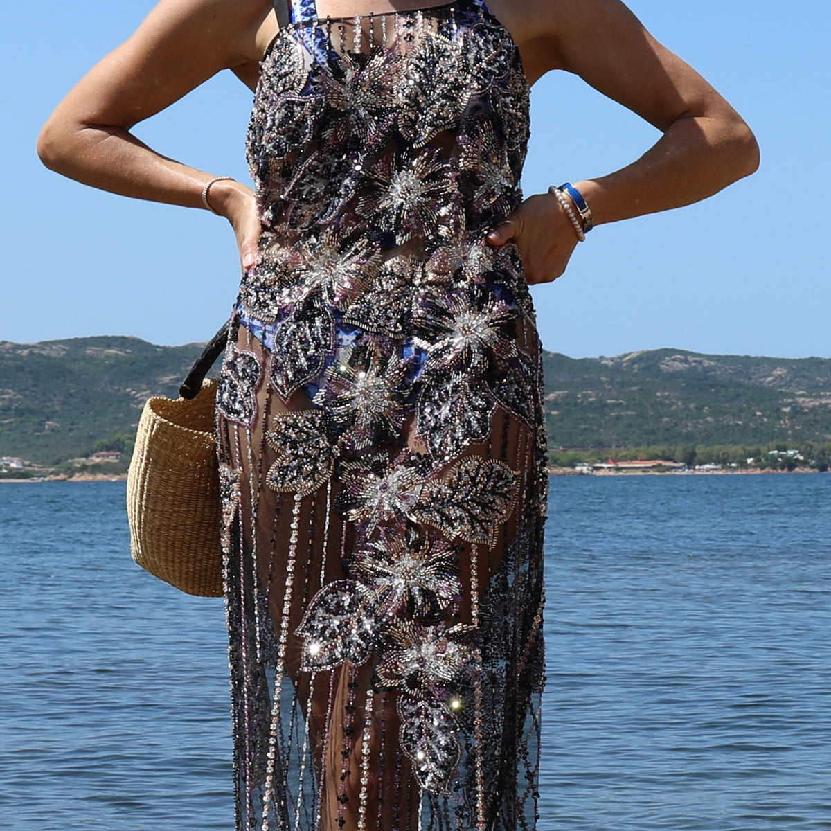 Hibiscus Hand Beaded Resort Gown