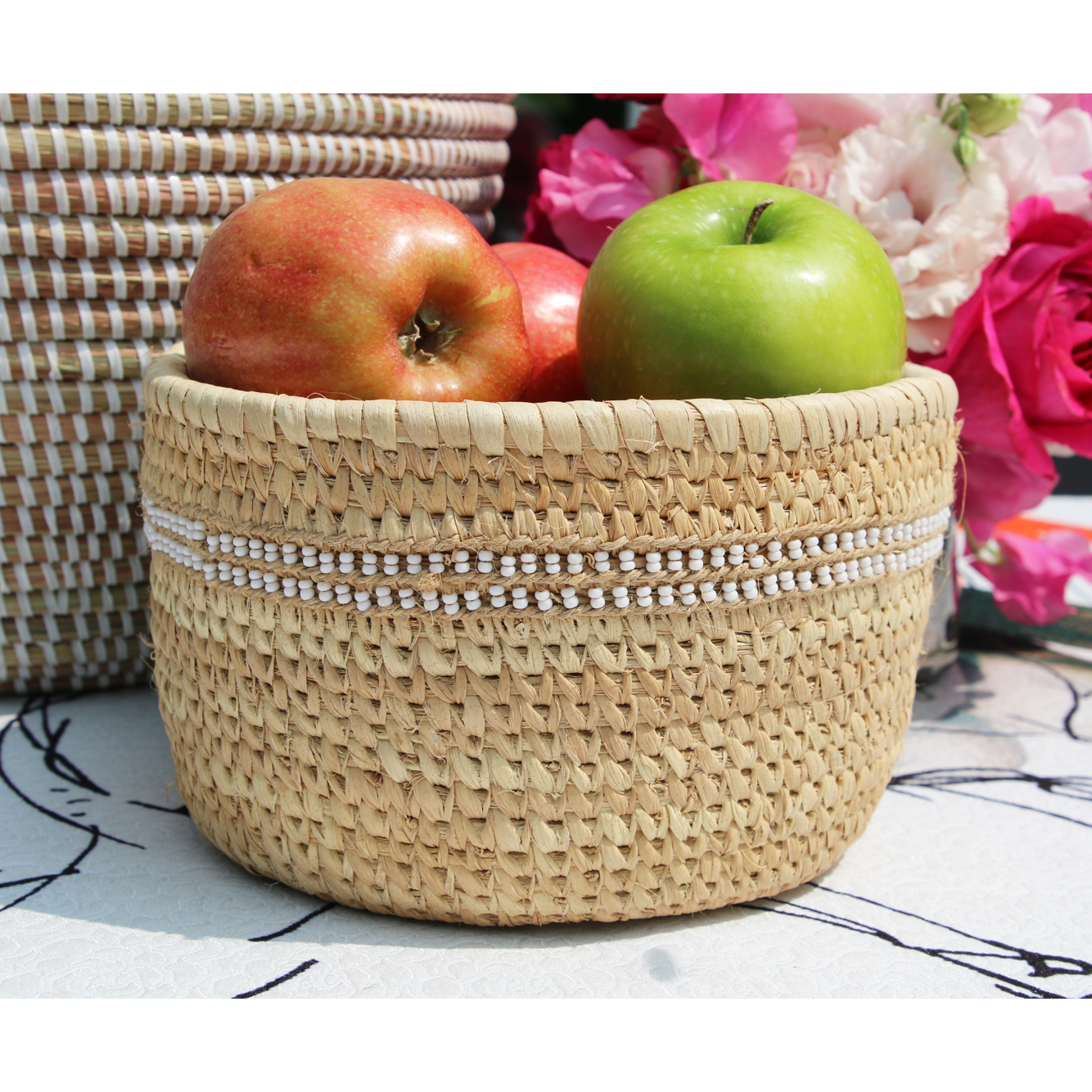     handwoven-camel-milking-bowl-white-beads-fruit-bowl