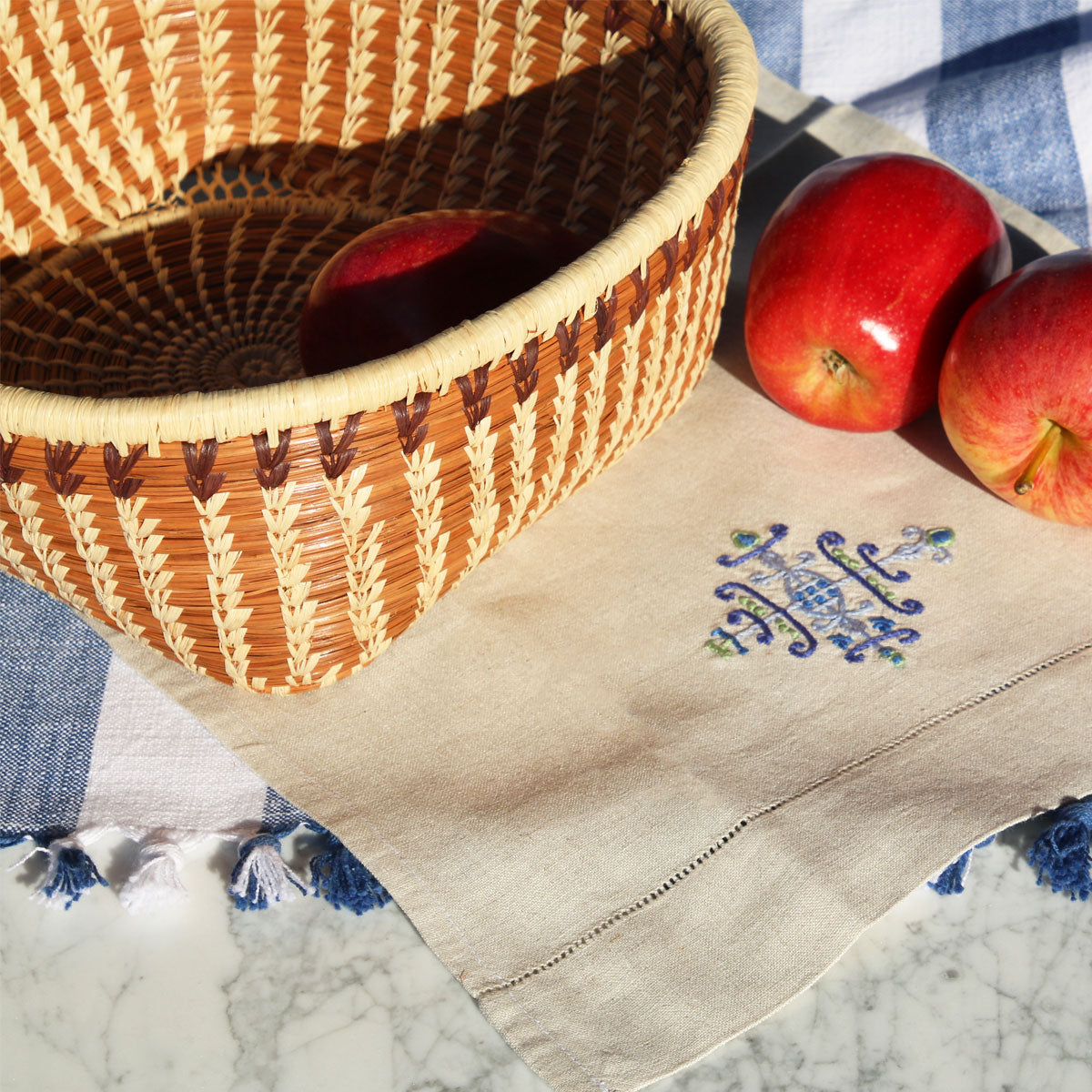 natural beige embroidered linen napkin towel