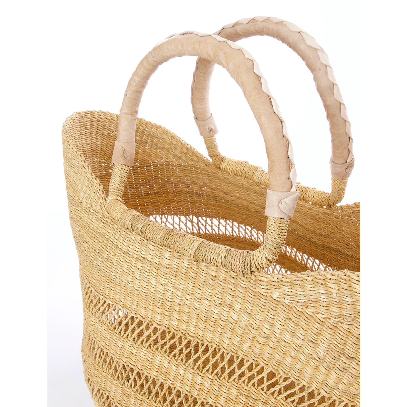 Natural Basket Shopping Tote with Leather Handles