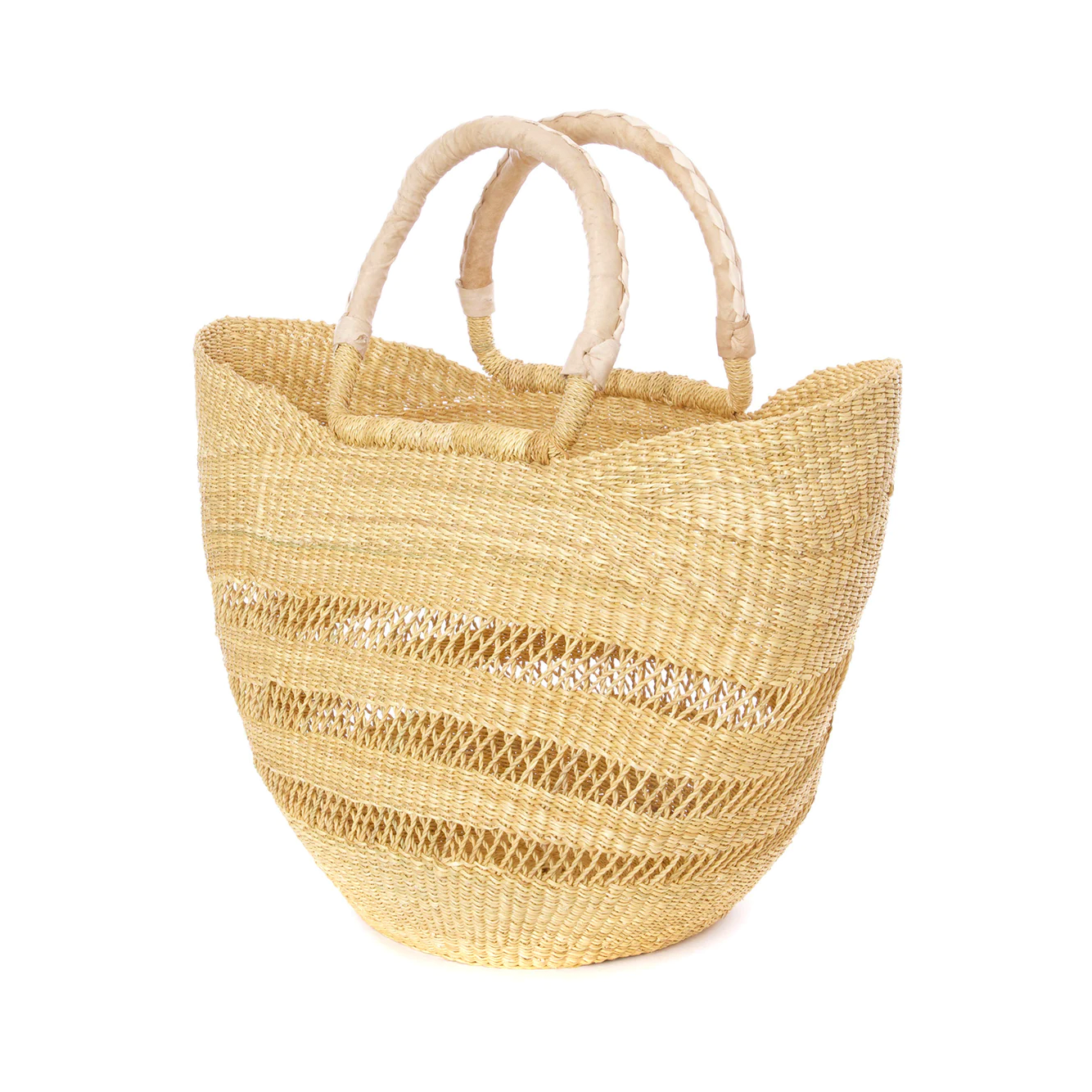 Natural Basket Shopping Tote with Leather Handles