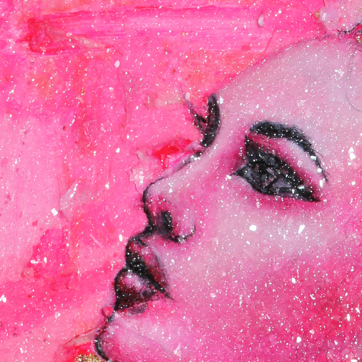 Positively Pink Portrait  1/1 Acrylic with Glitter Glass Painting by Kate Stoltz