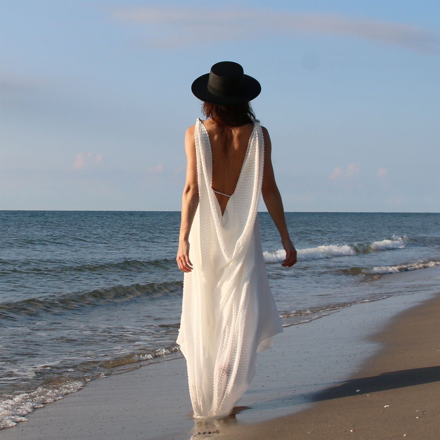 Open Back White Silk Dress