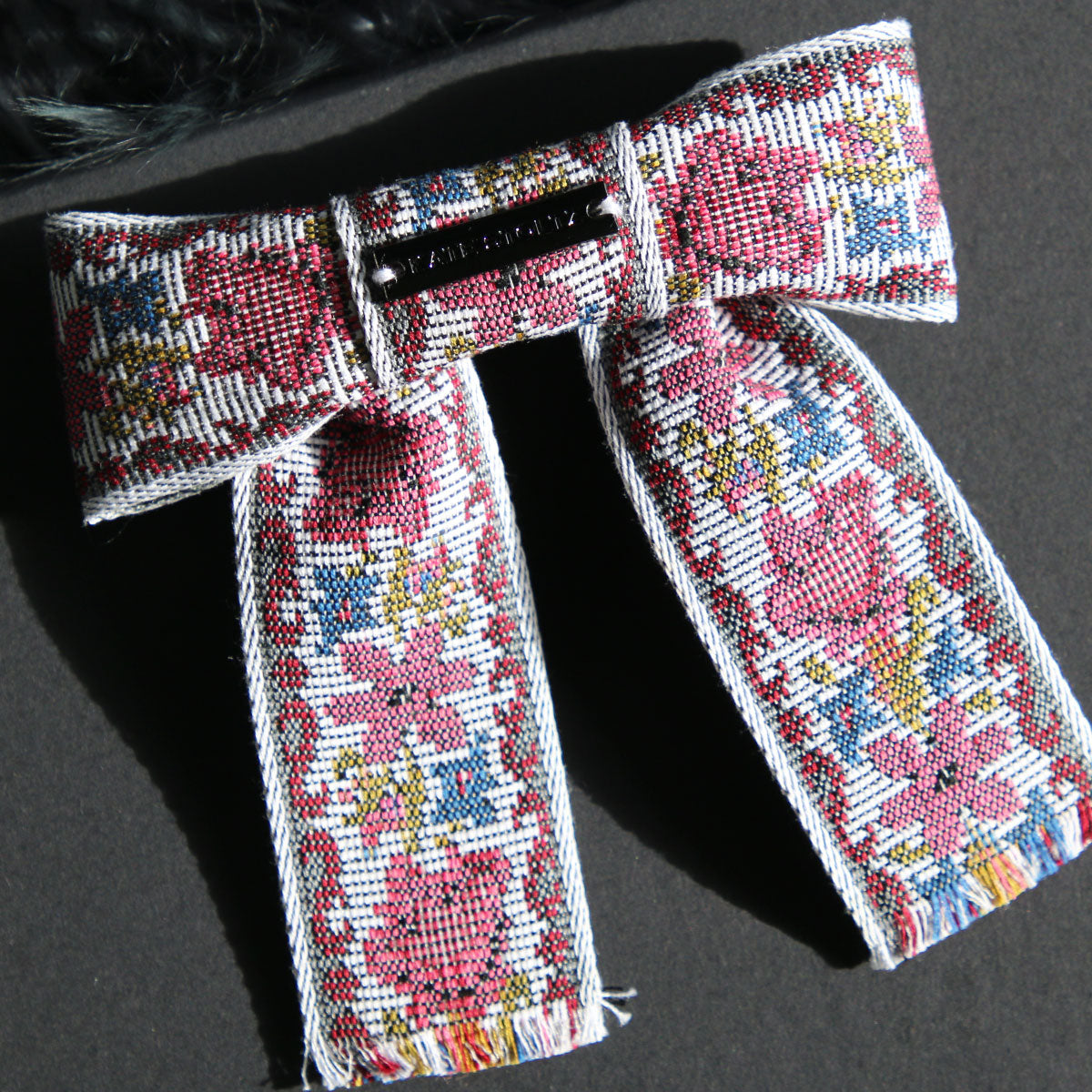 Pink Floral Jacquard Hair-bow Clip