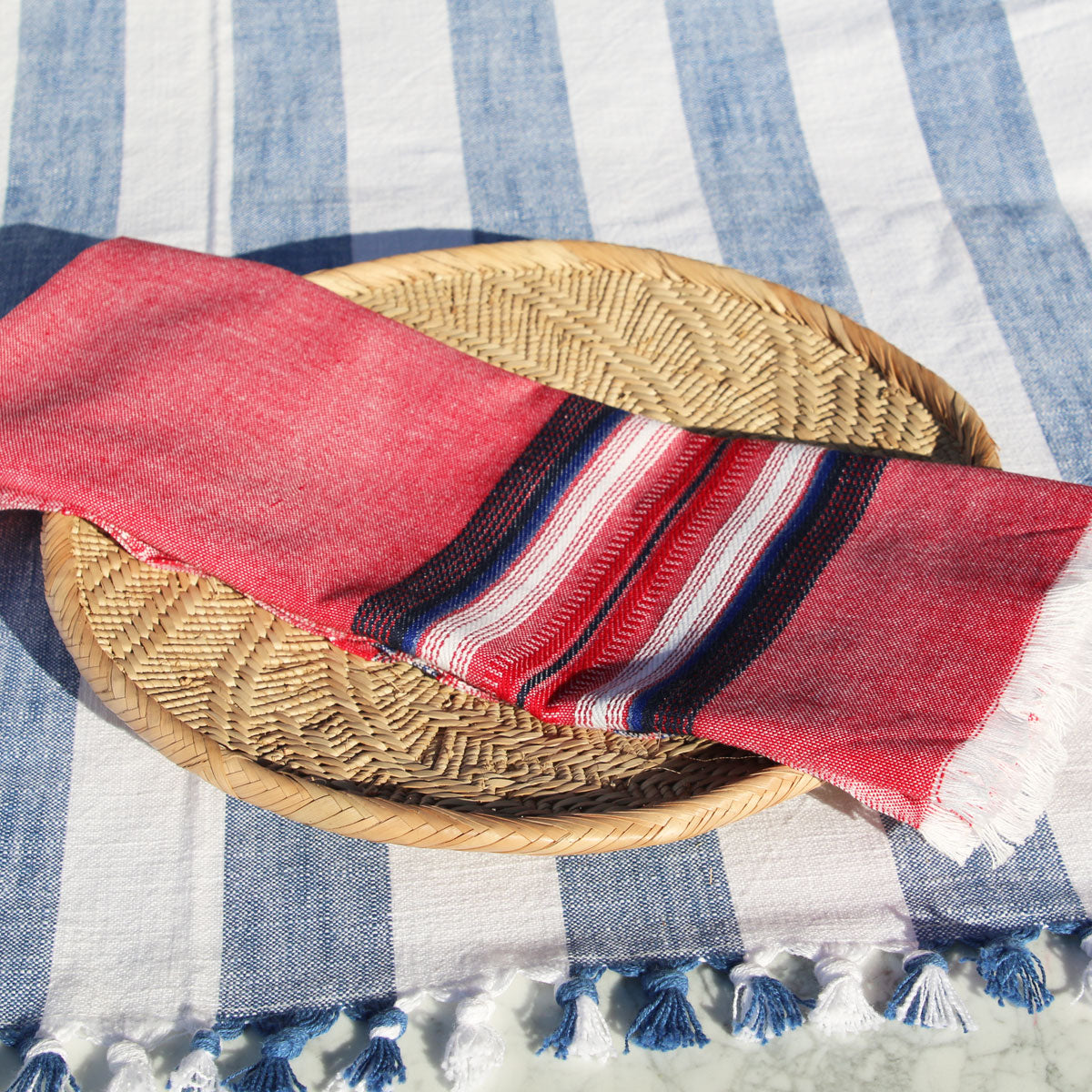 handwoven flat basket tray round plate