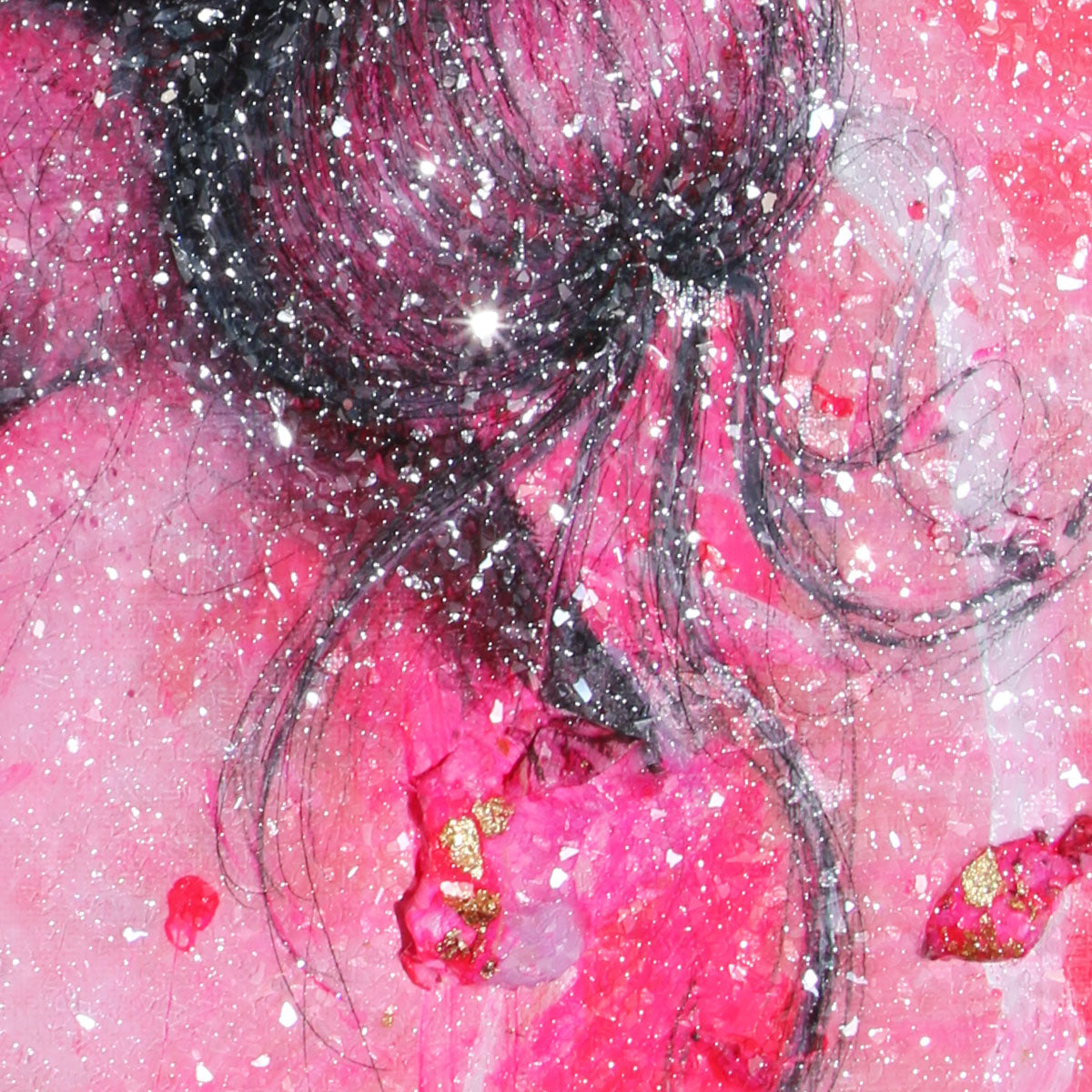 Positively Pink Portrait  1/1 Acrylic with Glitter Glass Painting by Kate Stoltz