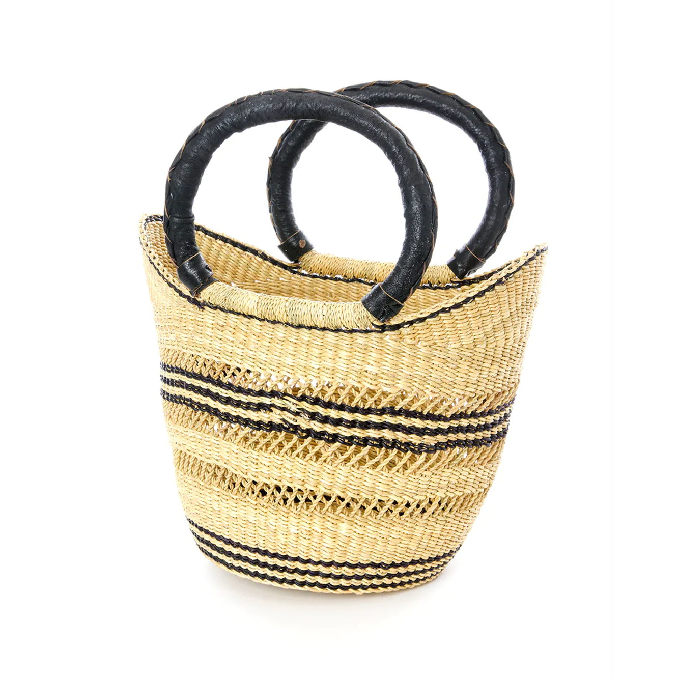 Natural Basket Shopping Tote with Leather Handles