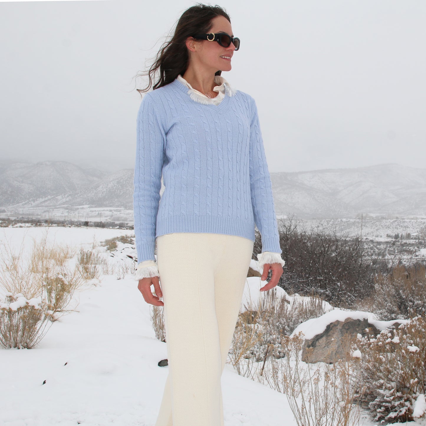 Blue Cable Knit Kate Stoltz Sweater