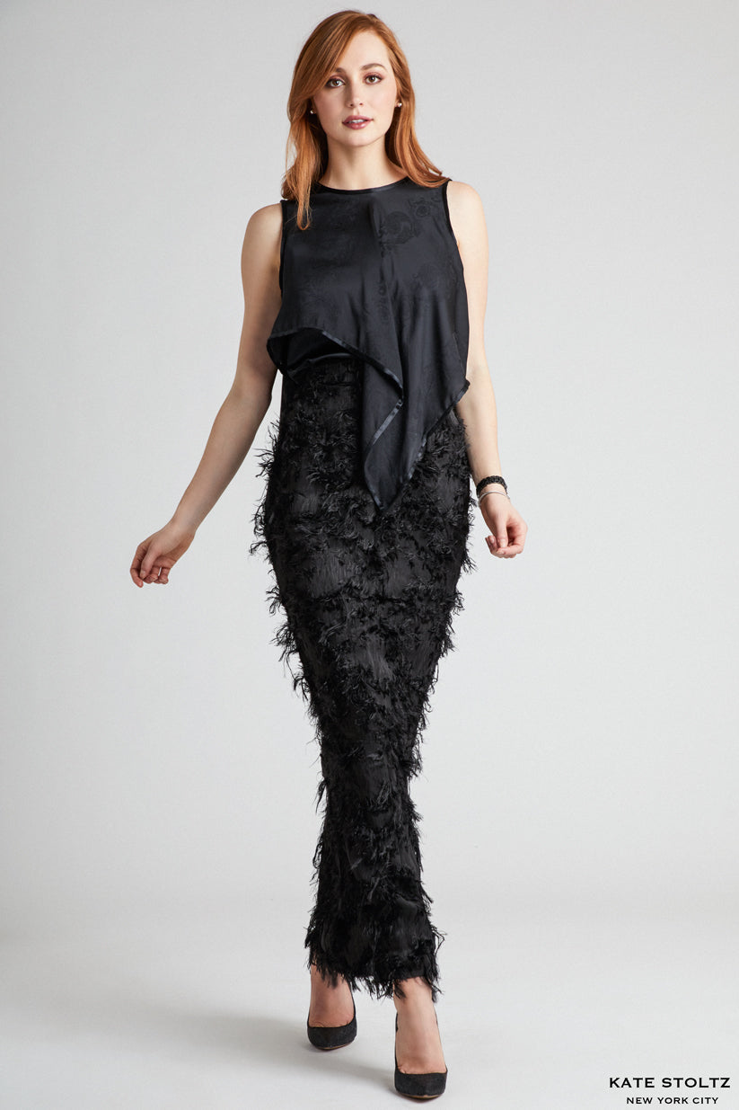 kate stoltz black feathery pillar skirt