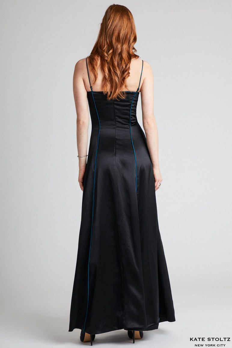 Silk Gown with Blue Contrast Piping