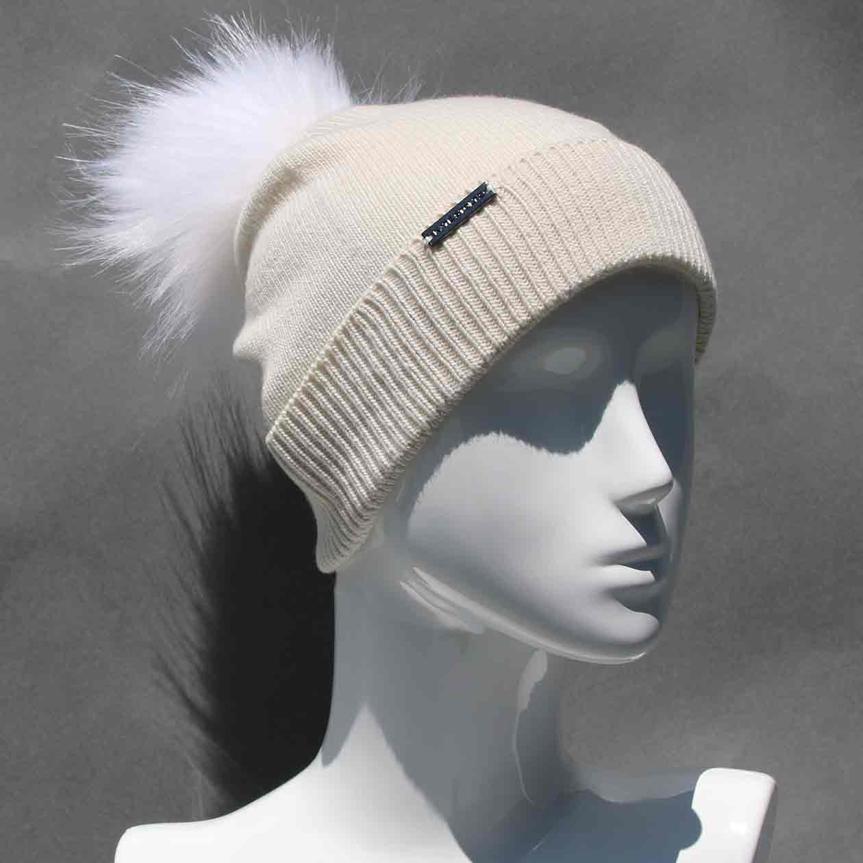 Classic Knit Cashmere Hat with Faux Fur Pom Pom /Multiple Colors