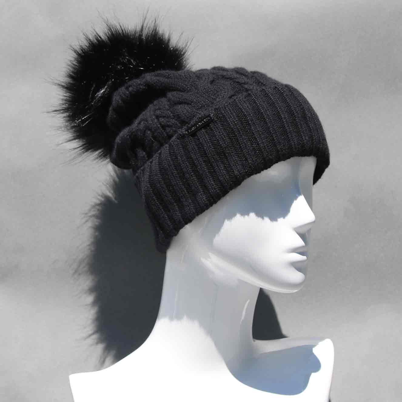 Cable Knit Hat with Faux Fur Pom Pom /Multiple Colors