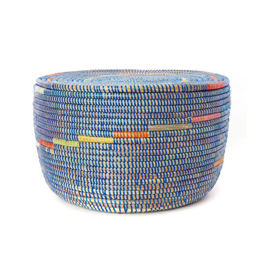 Flat Lidded Blue Storage Basket