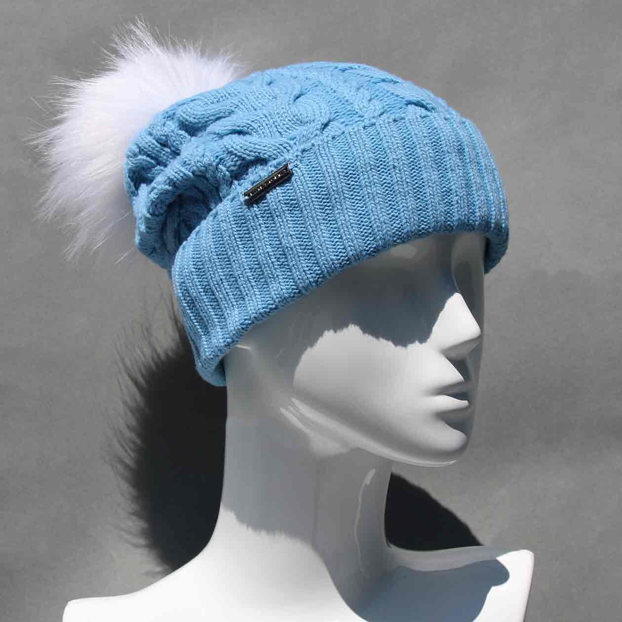 Cable Knit Hat with Faux Fur Pom Pom /Multiple Colors