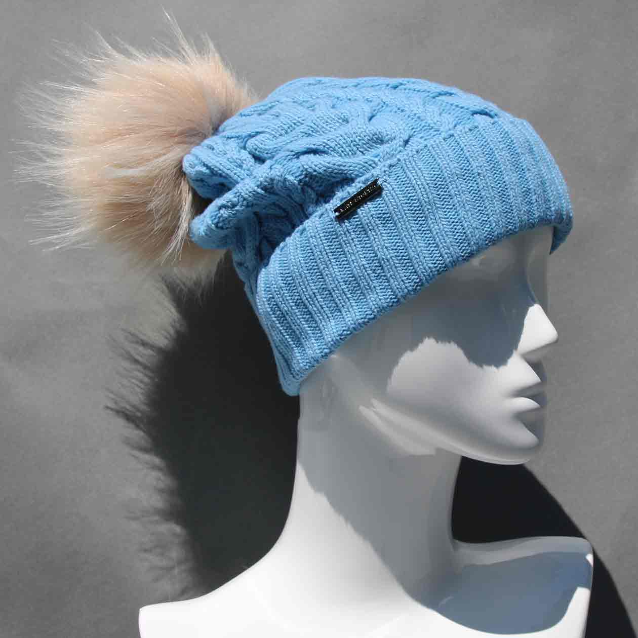 Cable Knit Hat with Faux Fur Pom Pom /Multiple Colors