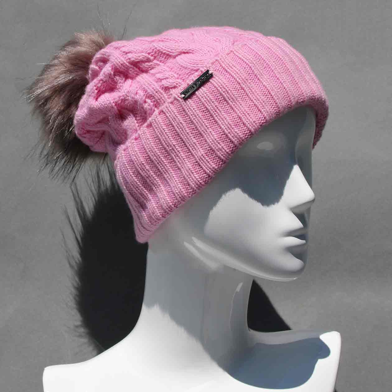 Cable Knit Hat with Faux Fur Pom Pom /Multiple Colors