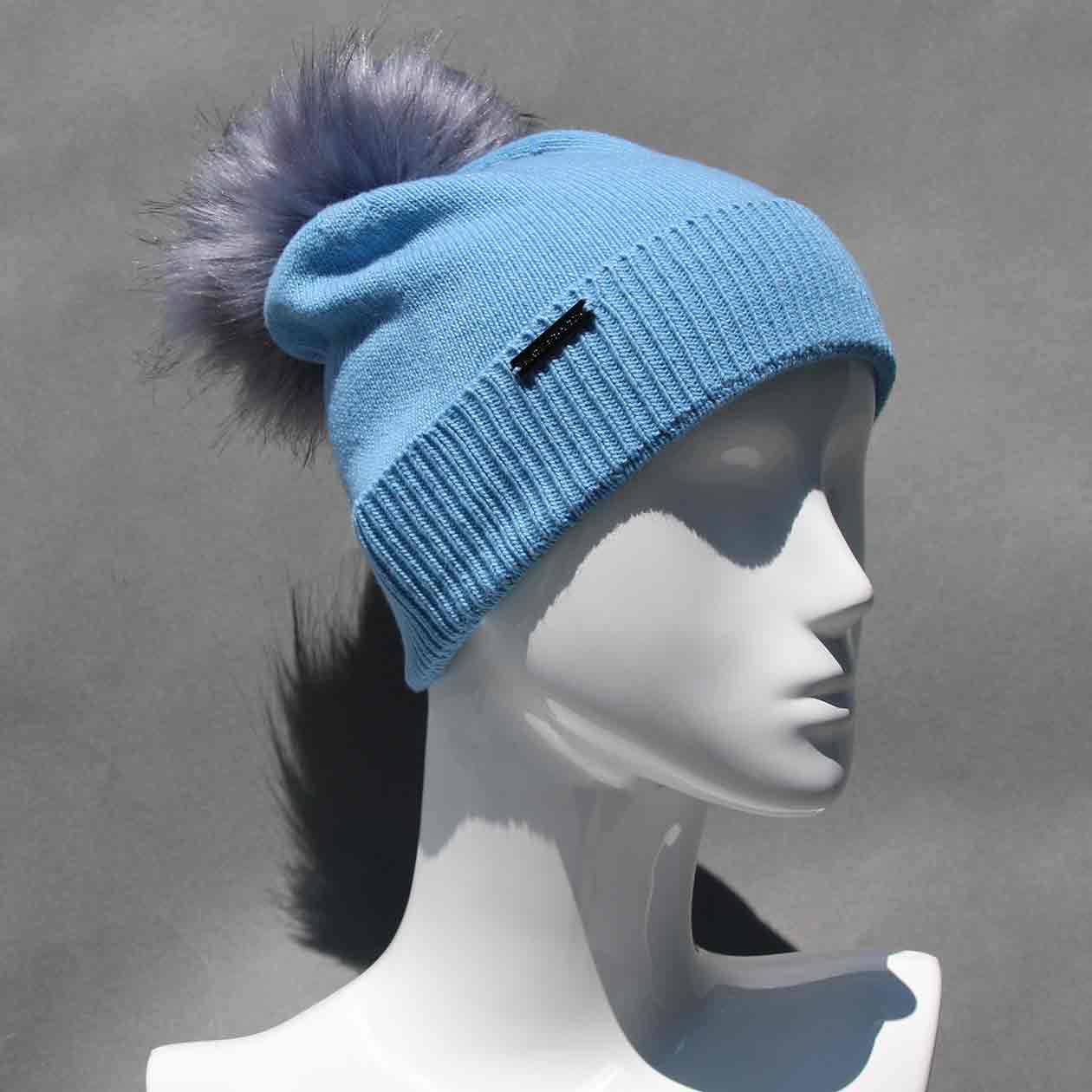 Classic Knit Cashmere Hat with Faux Fur Pom Pom /Multiple Colors