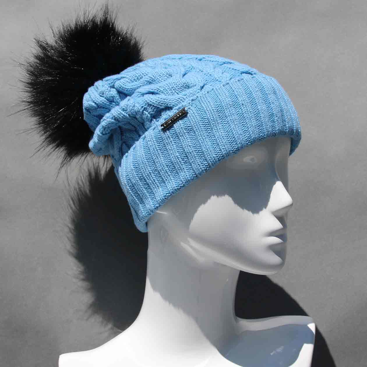 Cable Knit Hat with Faux Fur Pom Pom /Multiple Colors