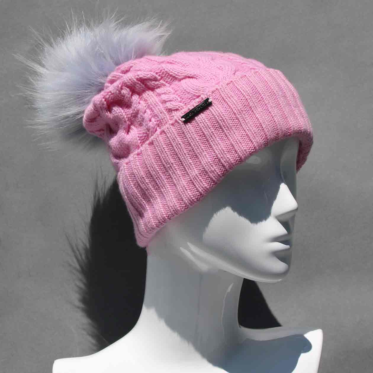 Cable Knit Hat with Faux Fur Pom Pom /Multiple Colors