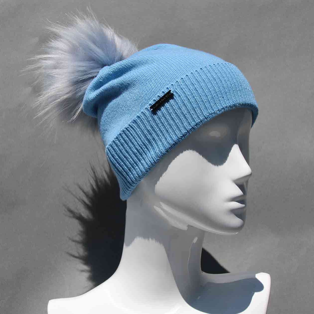 Classic Knit Cashmere Hat with Faux Fur Pom Pom /Multiple Colors