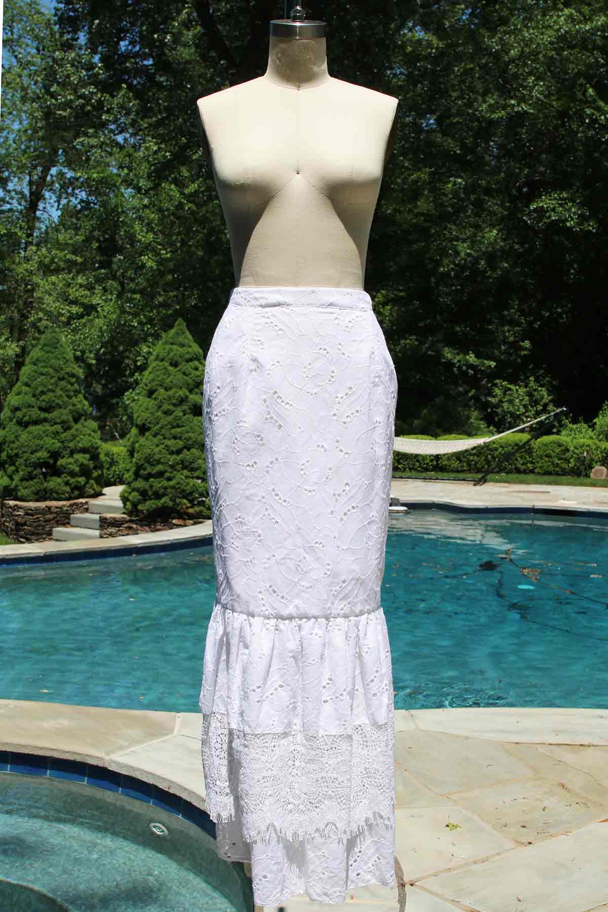 Caicos Tiered Lace and Embroidered Cotton Skirt/ Tailored or Loose Fit