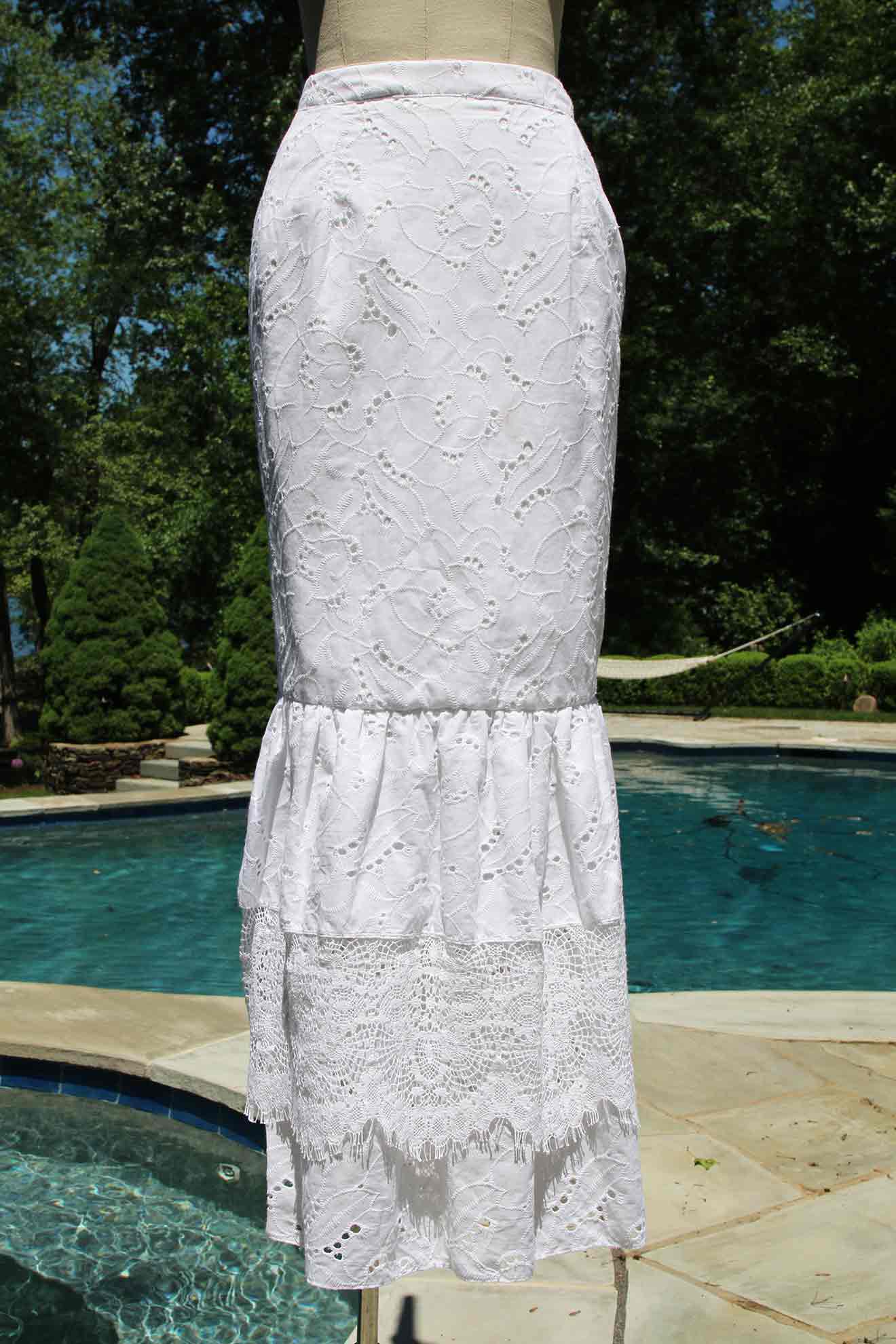 Caicos Tiered Lace and Embroidered Cotton Skirt/ Tailored or Loose Fit