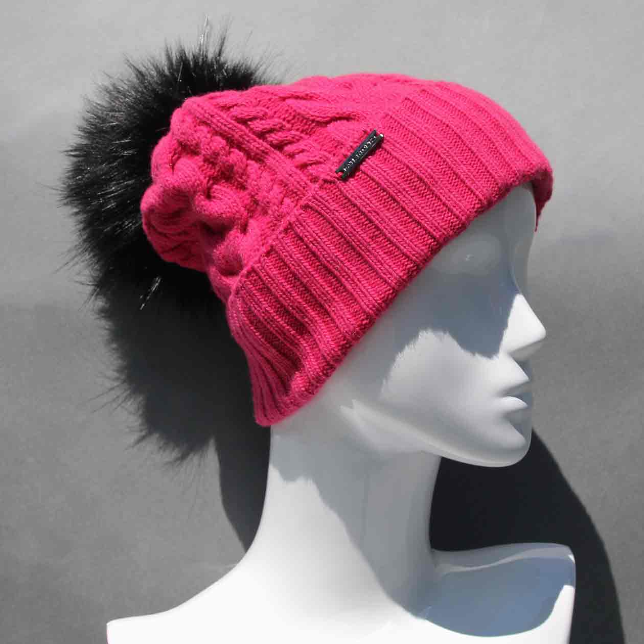 Cable Knit Hat with Faux Fur Pom Pom /Multiple Colors