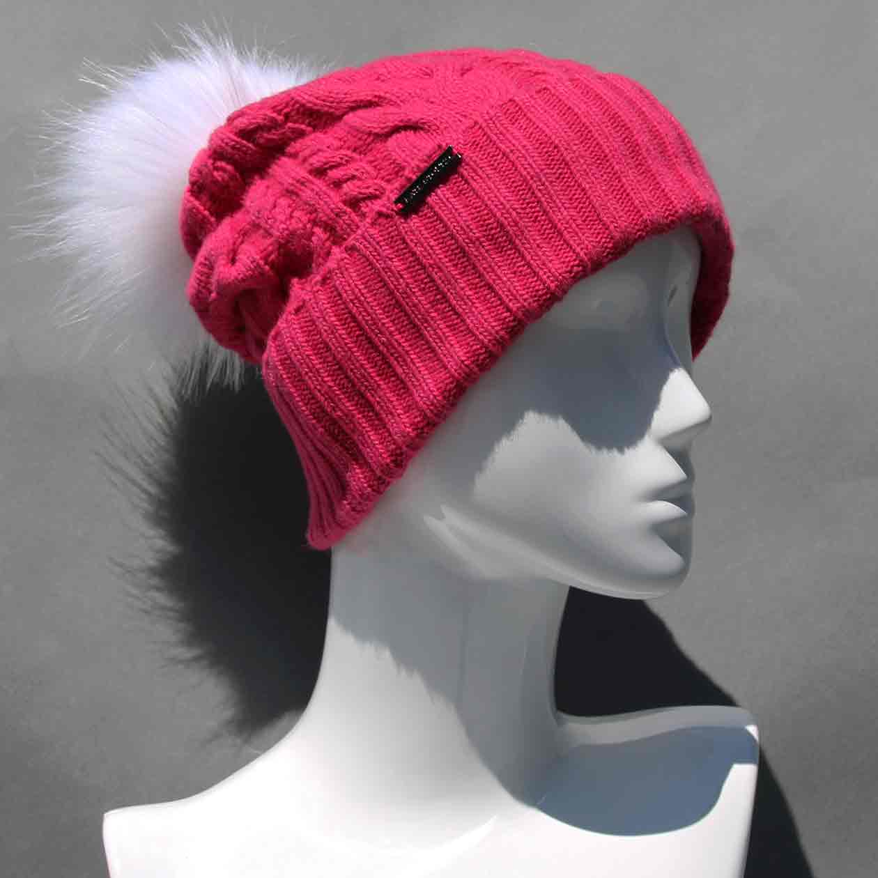 Cable Knit Hat with Faux Fur Pom Pom /Multiple Colors