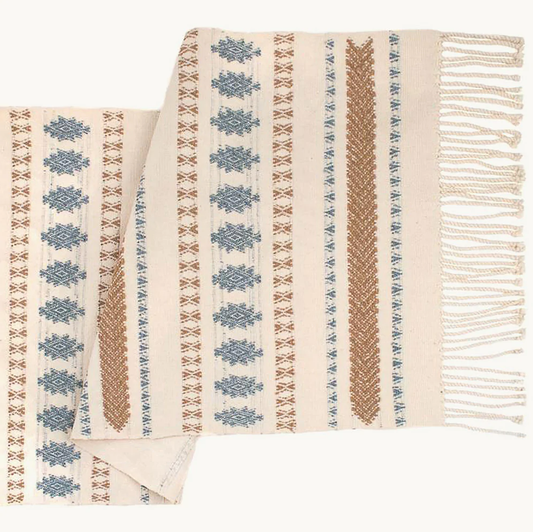 gold-blue-and-white-boho-table-runner