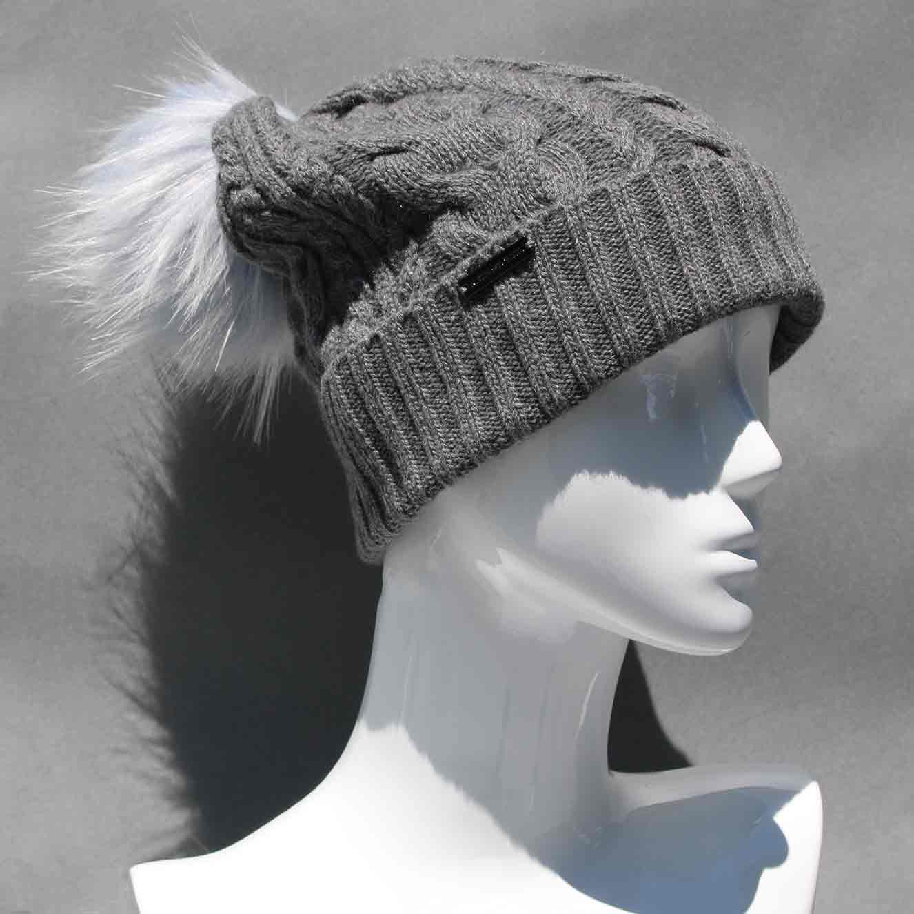 Cable Knit Hat with Faux Fur Pom Pom /Multiple Colors