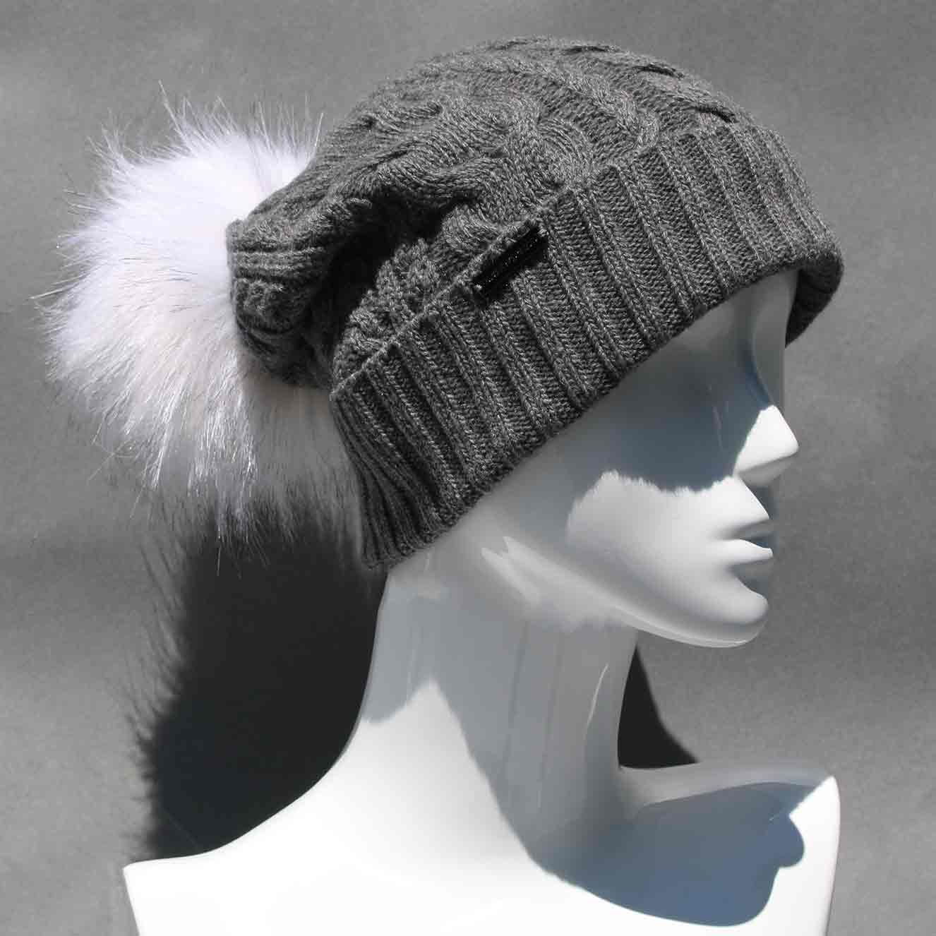 Cable Knit Hat with Faux Fur Pom Pom /Multiple Colors