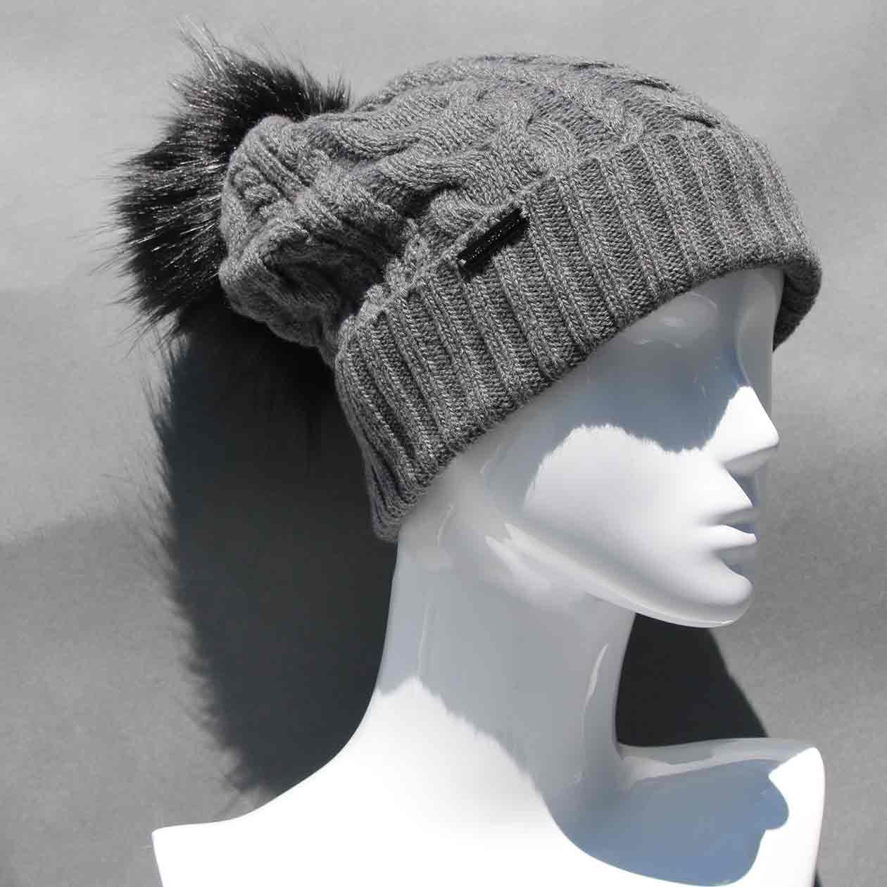 Cable Knit Hat with Faux Fur Pom Pom /Multiple Colors