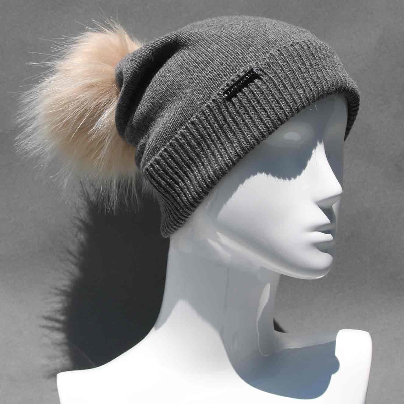 Classic Knit Cashmere Hat with Faux Fur Pom Pom /Multiple Colors