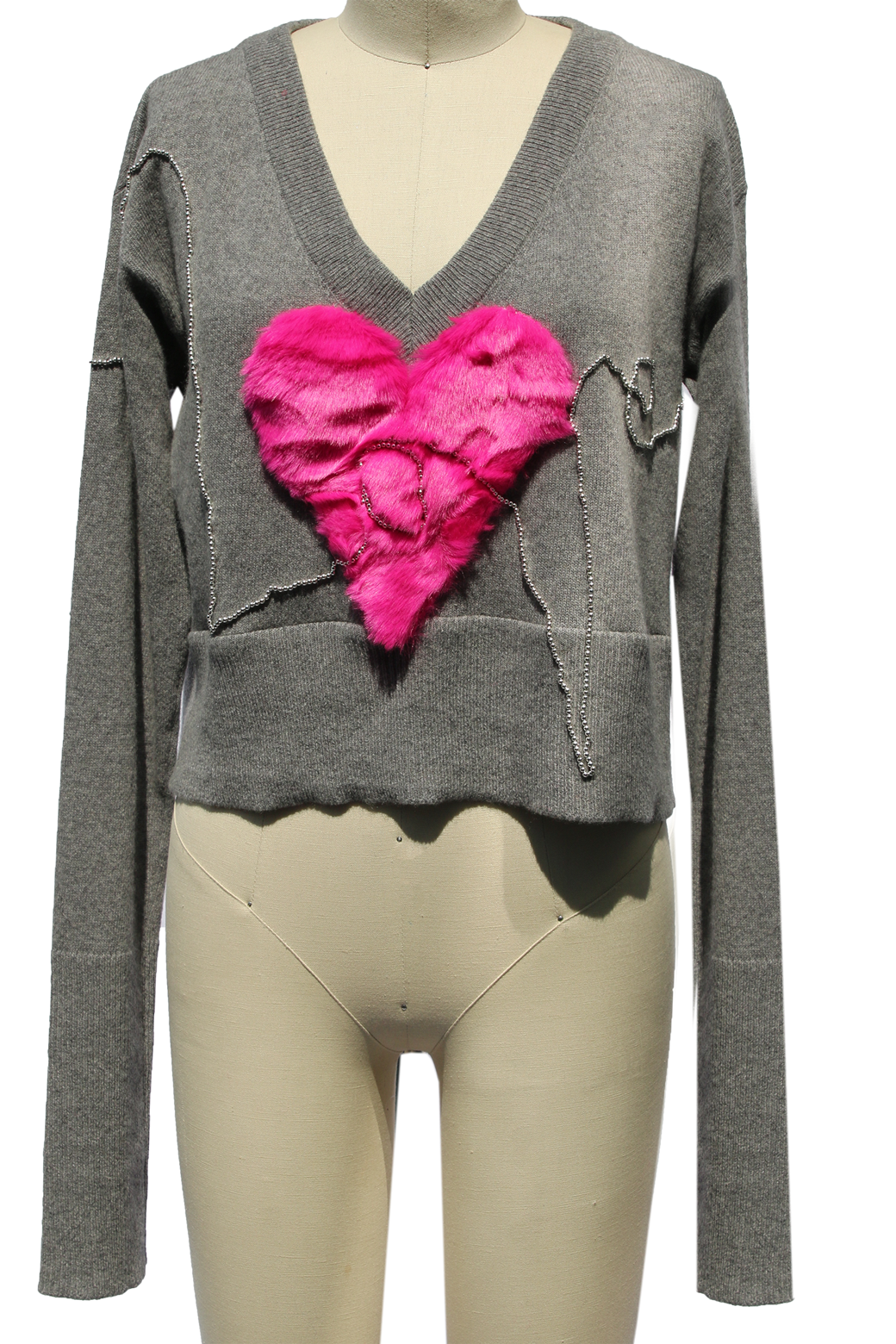 OOAK Hand-beaded Hot Pink Heart Sweater