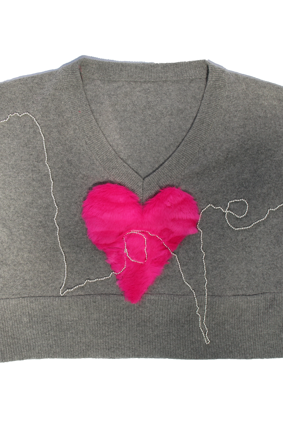 OOAK Hand-beaded Hot Pink Heart Sweater