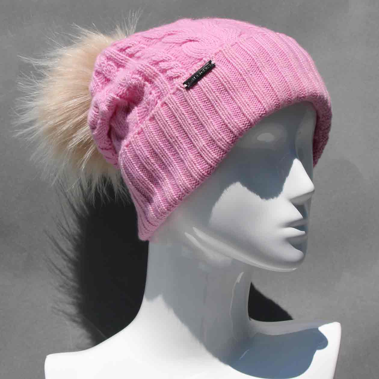 Cable Knit Hat with Faux Fur Pom Pom /Multiple Colors