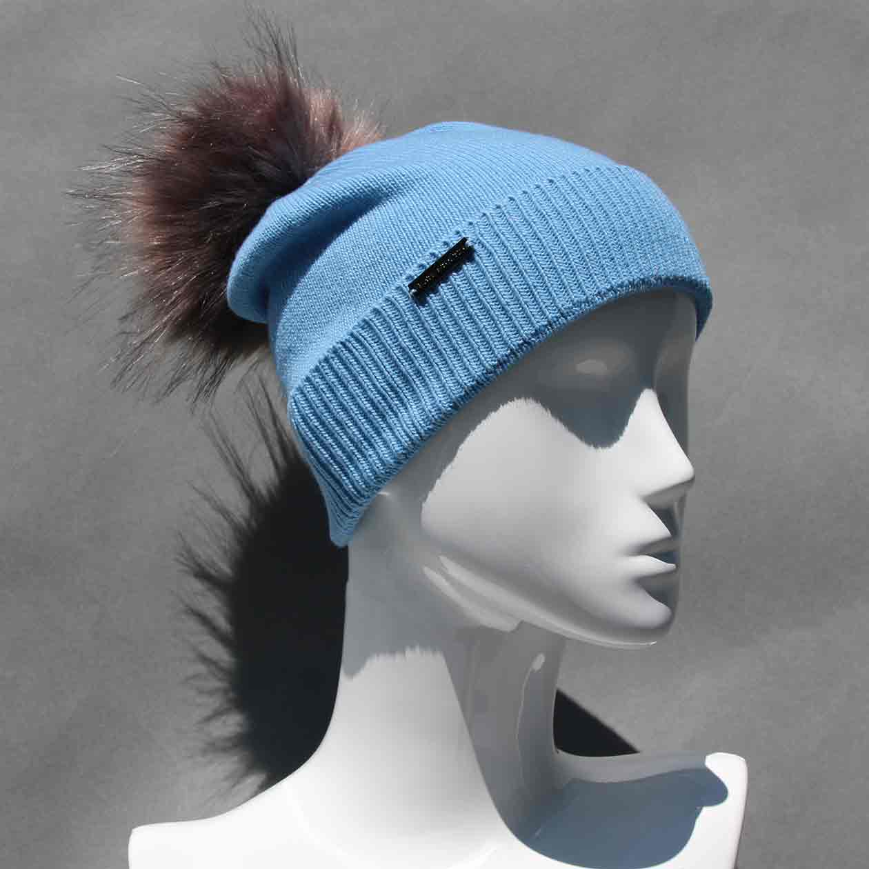 Classic Knit Cashmere Hat with Faux Fur Pom Pom /Multiple Colors