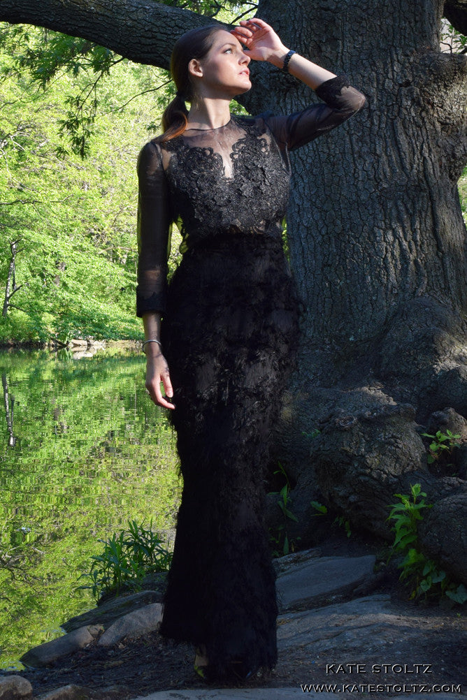 Black Silk Organza Blouse with Lace Appliqué – Kate Stoltz