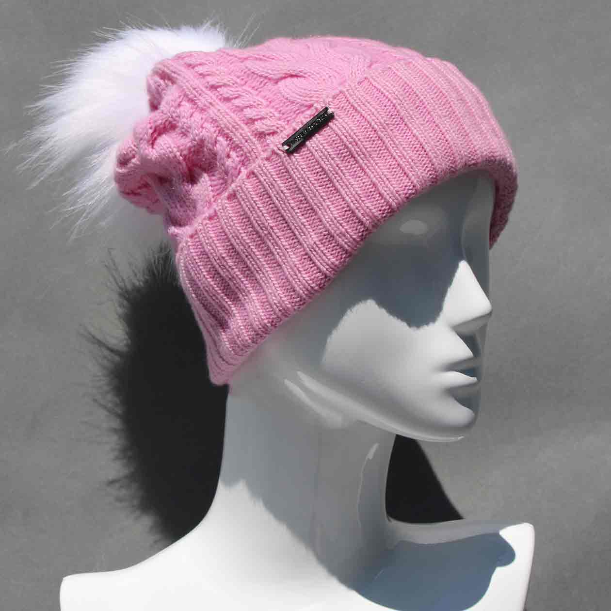 Cable Knit Hat with Faux Fur Pom Pom /Multiple Colors