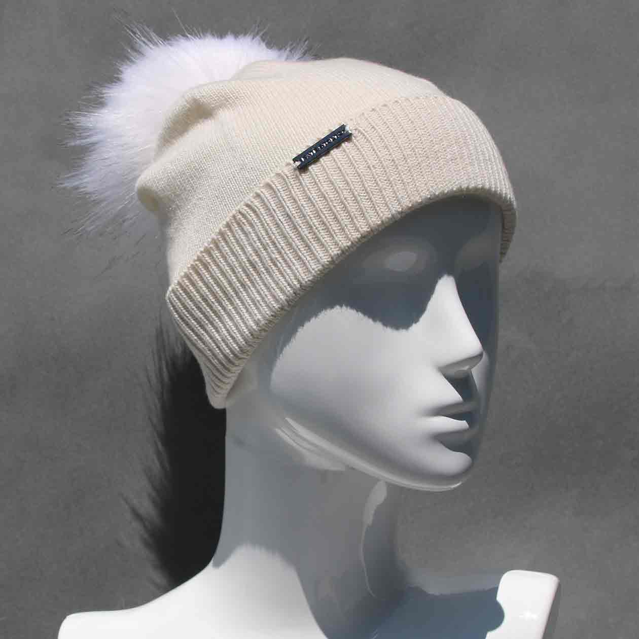 Classic Knit Cashmere Hat with Faux Fur Pom Pom /Multiple Colors